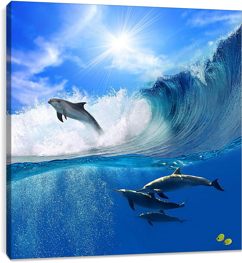 Постер и плакат - Дельфины на волнах
