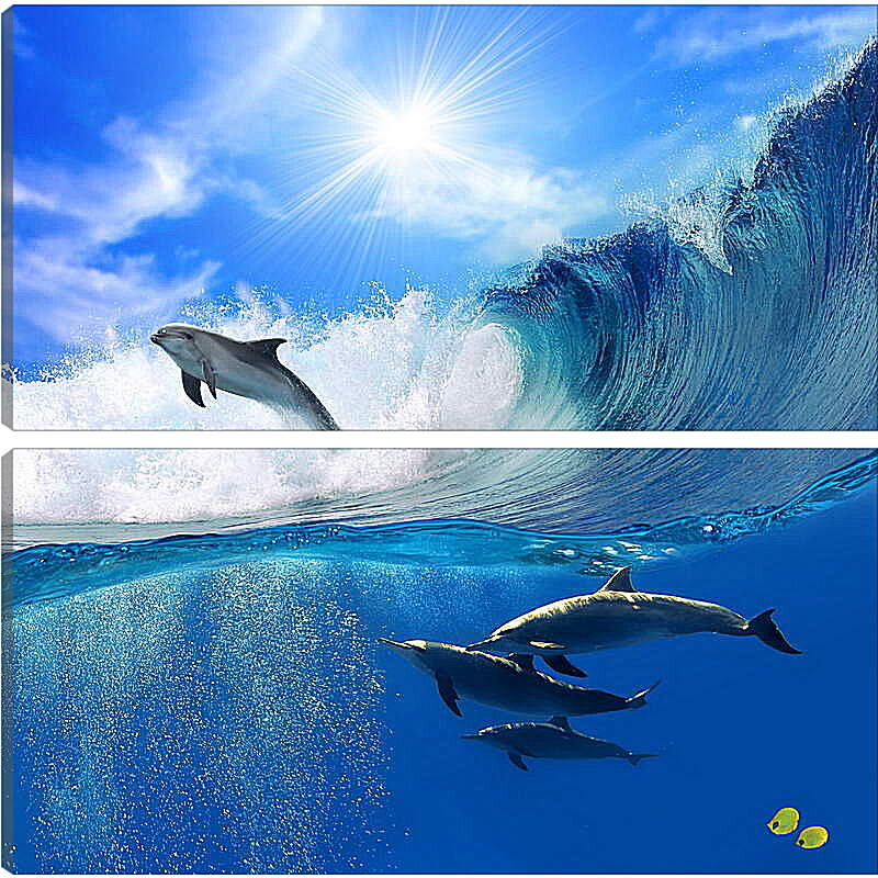 Модульная картина - Дельфины на волнах
