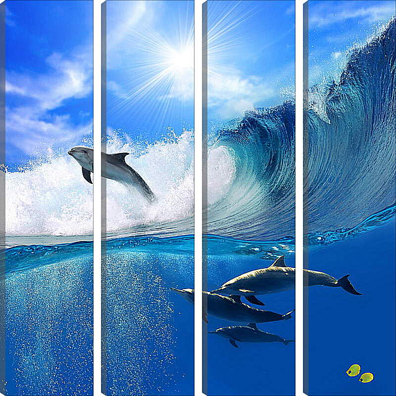 Модульная картина - Дельфины на волнах
