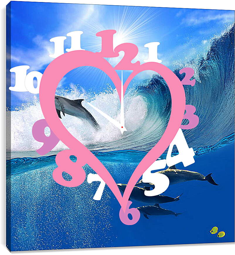 Часы картина - Дельфины на волнах
