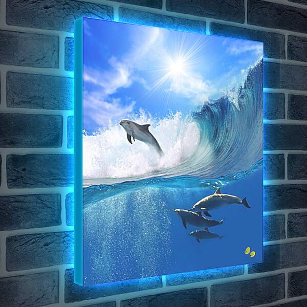 Лайтбокс световая панель - Дельфины на волнах
