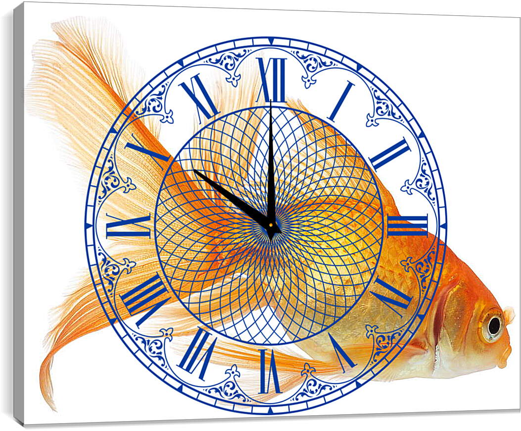 Часы картина - Золотая рыбка на белом фоне
