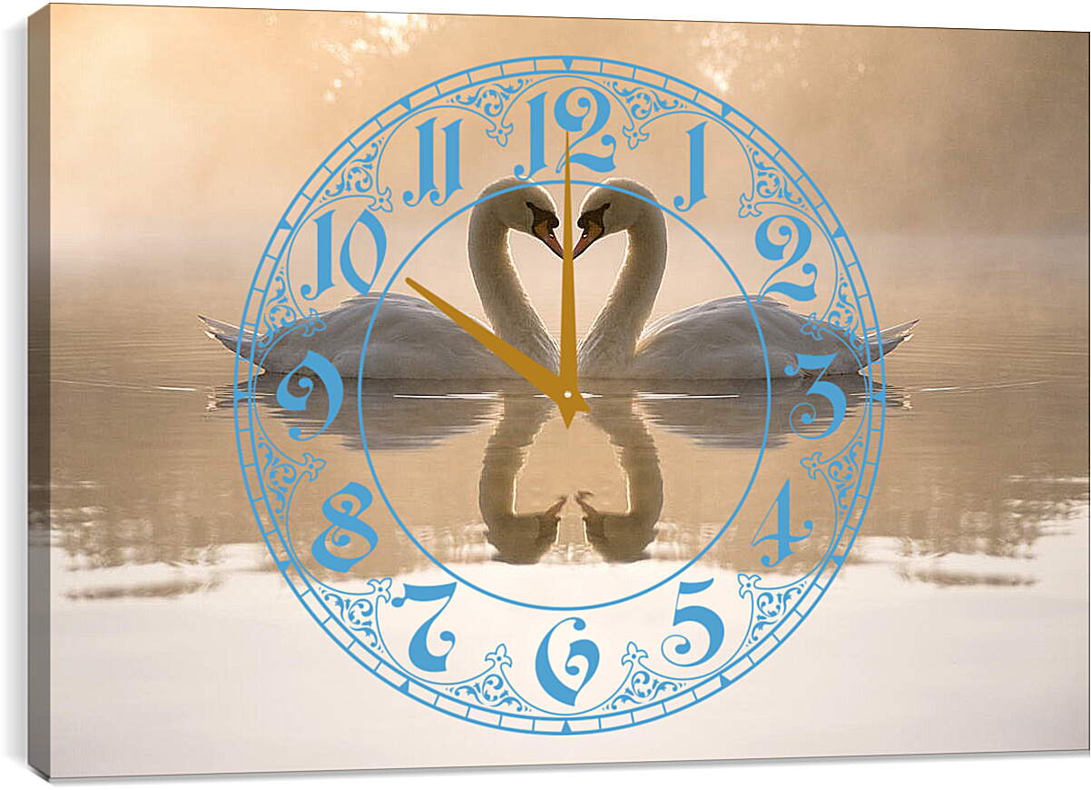 Часы картина - Лебеди на озере
