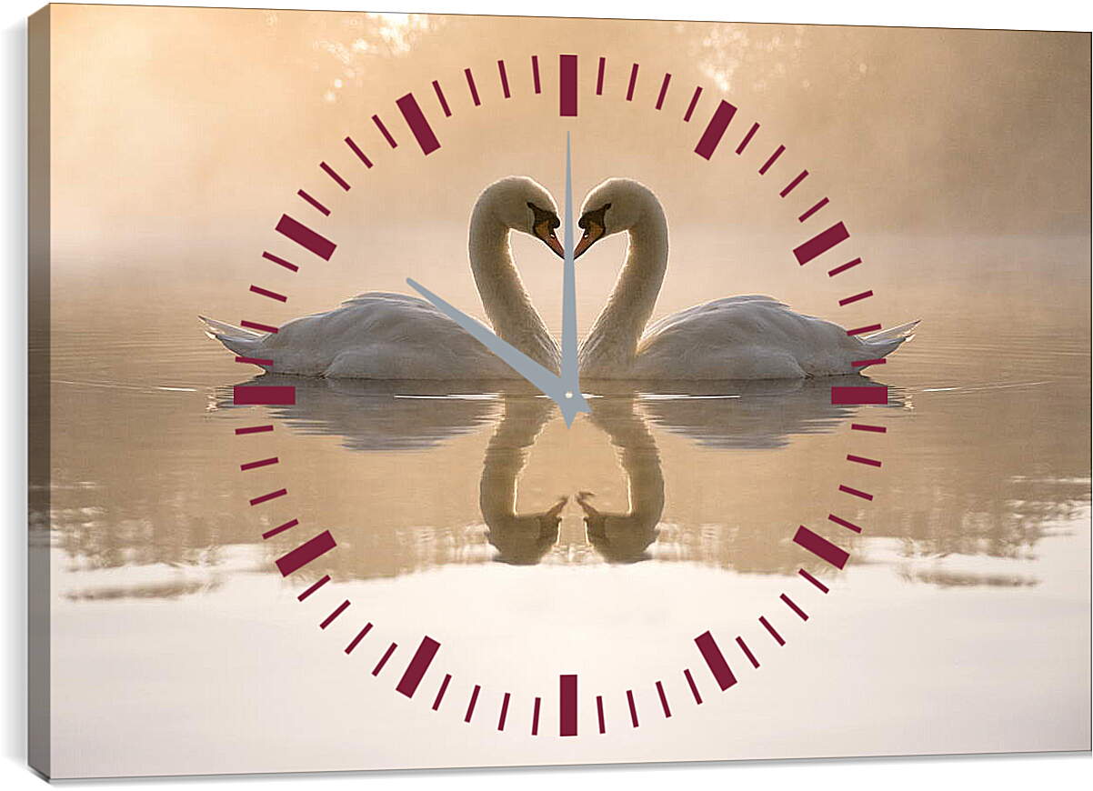 Часы картина - Лебеди на озере
