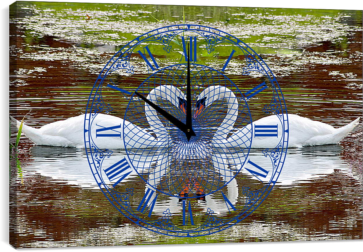 Часы картина - Два лебедя
