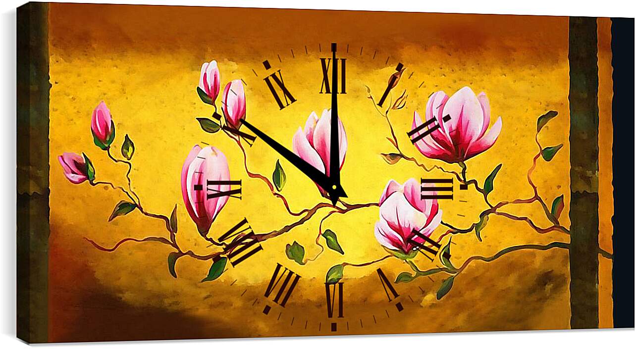 Часы картина - Орхидеи на жёлтом