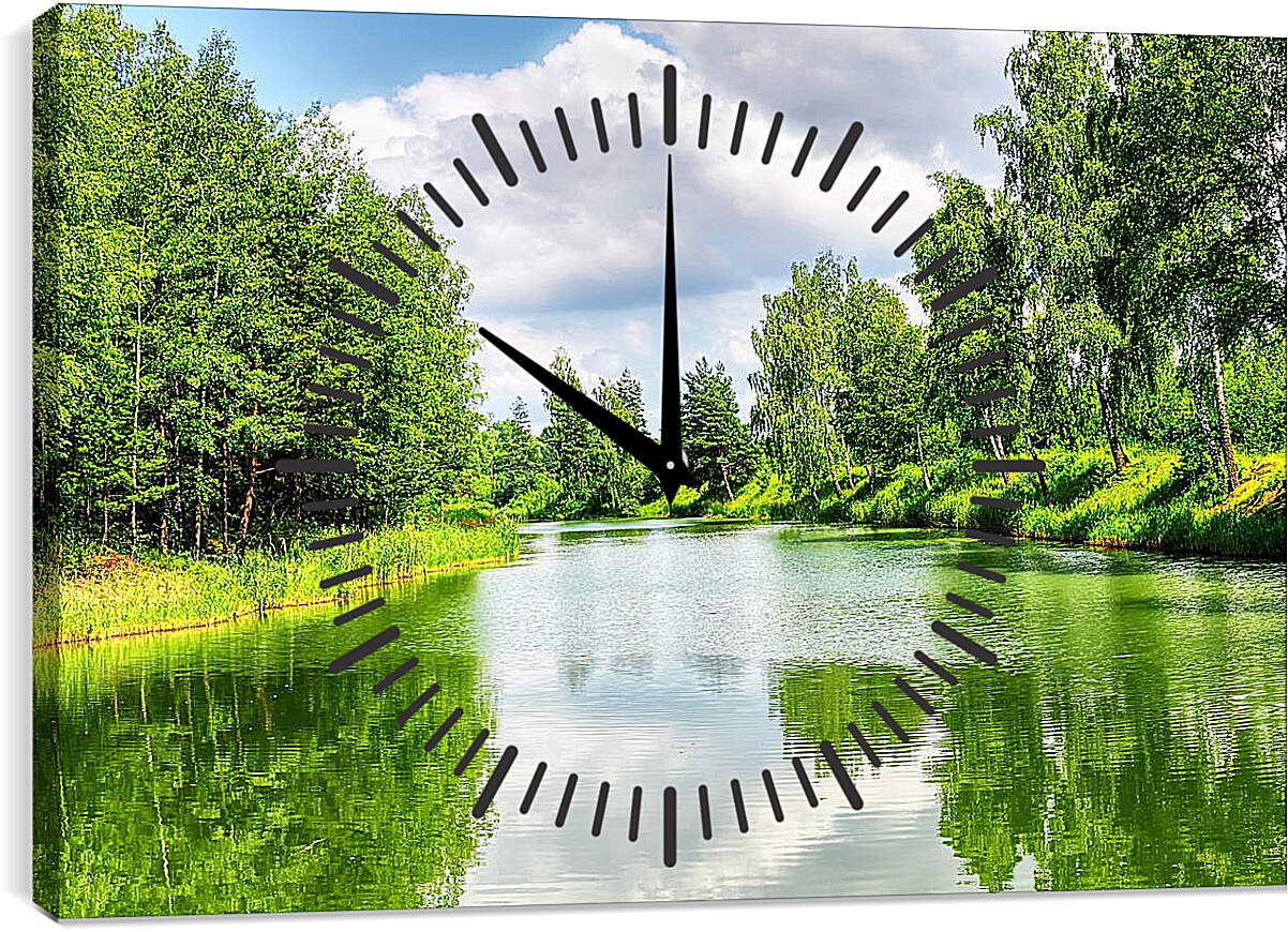 Часы картина - Речка в лесу
