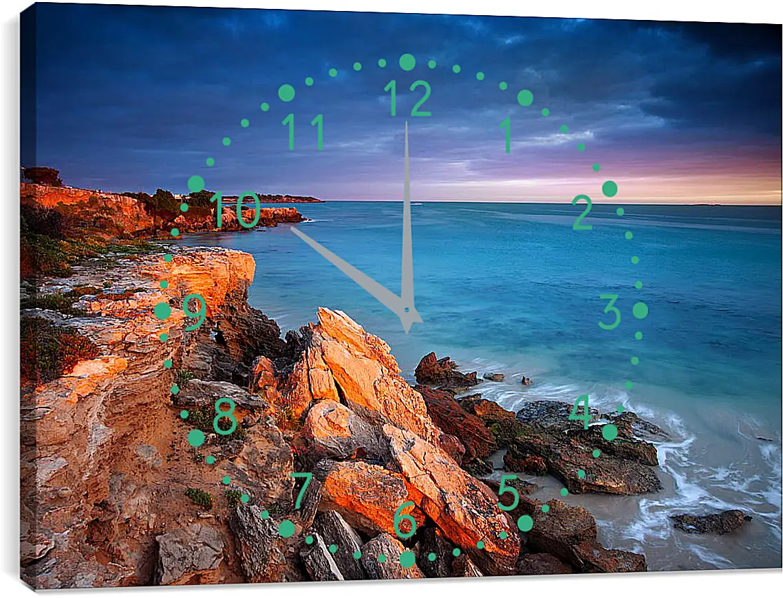 Часы картина - Розовый закат на море
