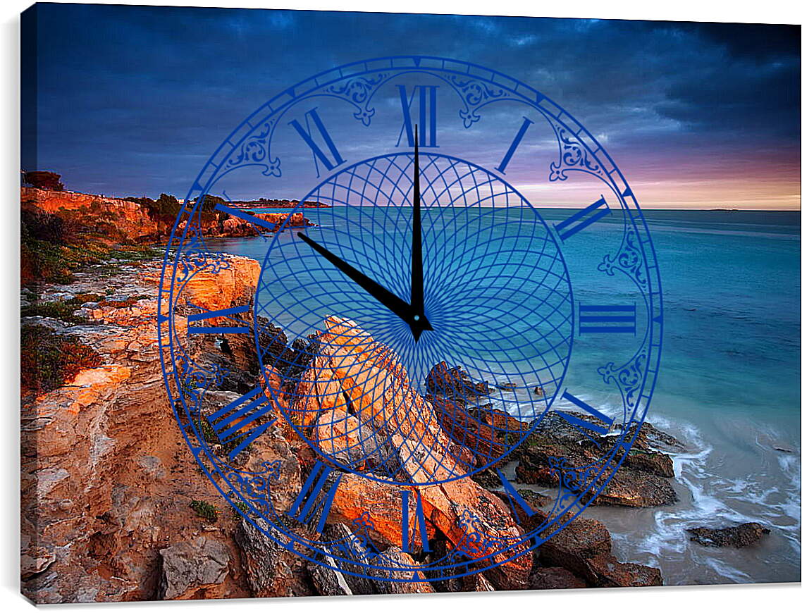 Часы картина - Розовый закат на море
