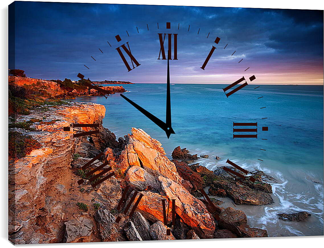 Часы картина - Розовый закат на море
