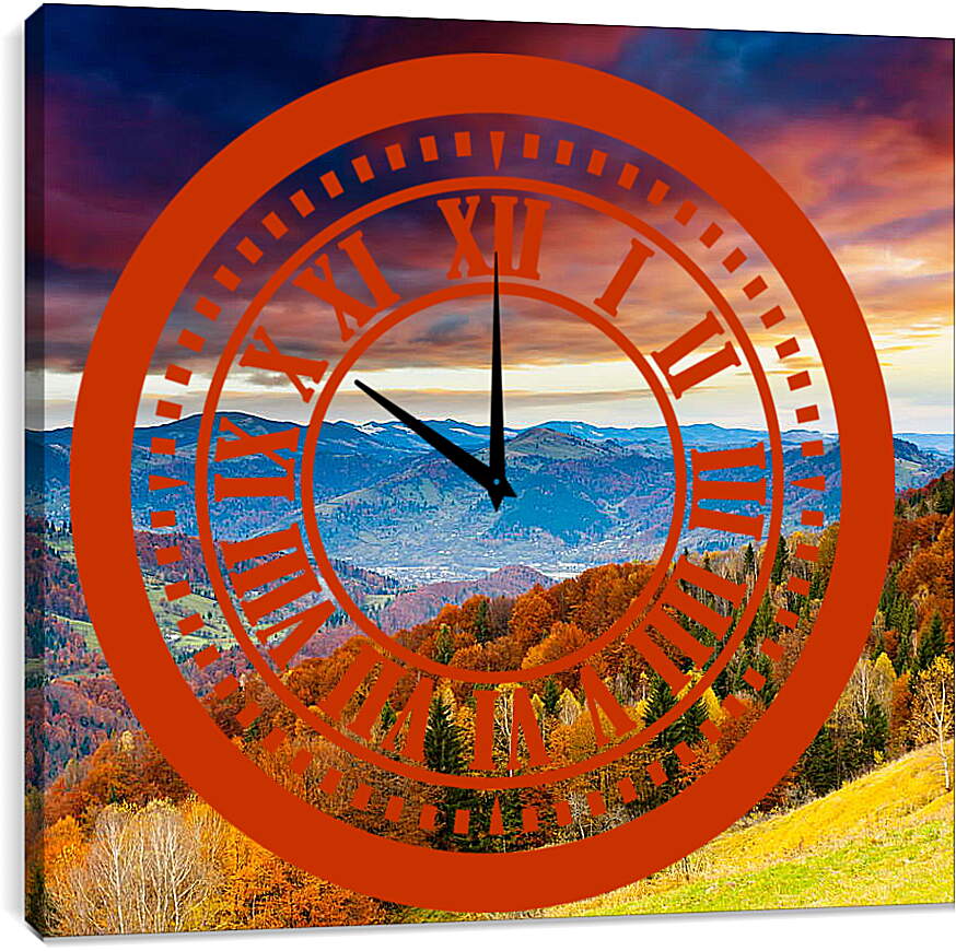Часы картина - Золотая осень в горах