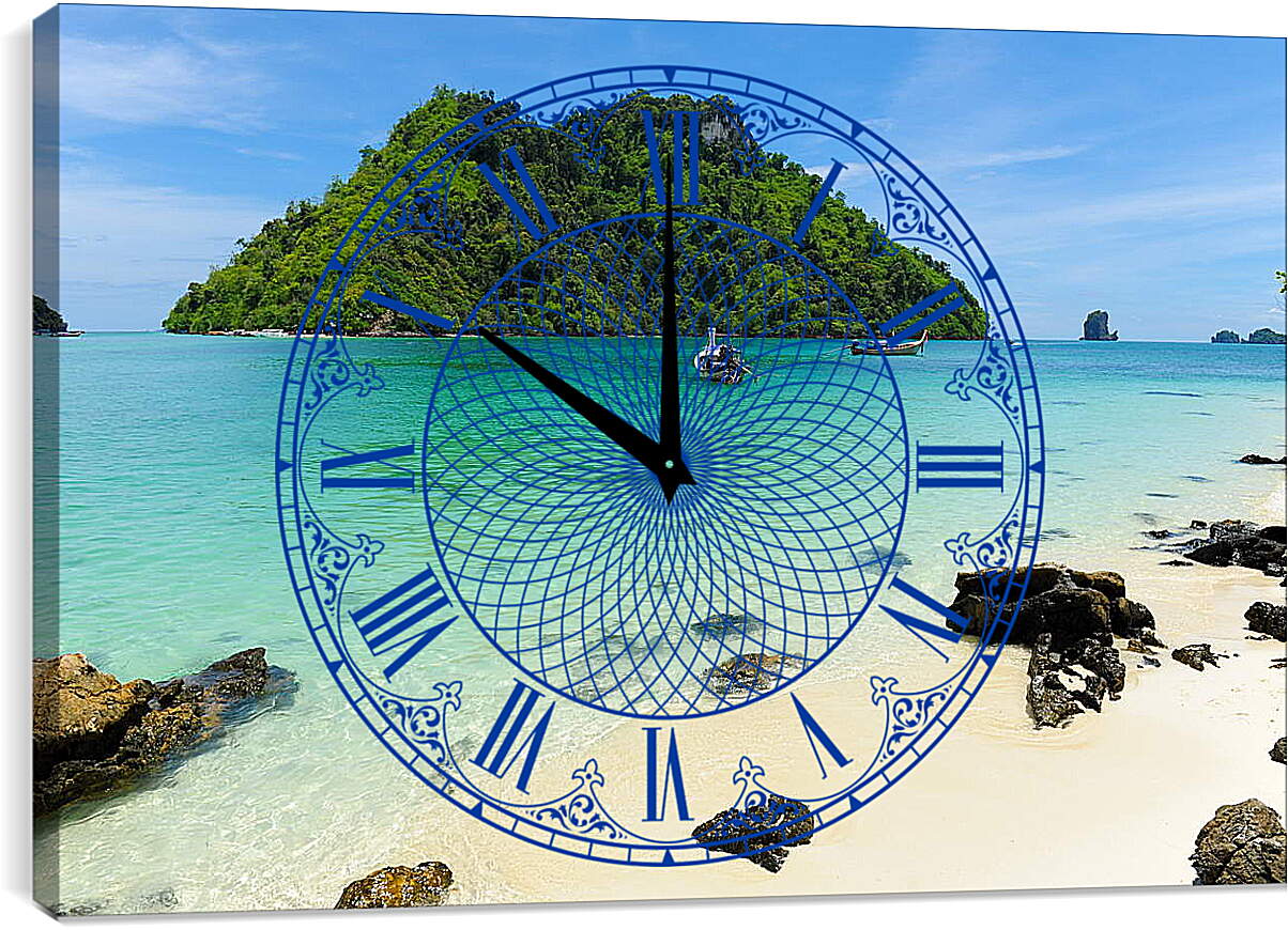 Часы картина - Зеленый остров в океане
