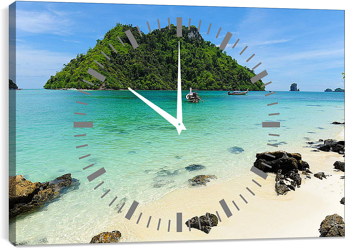 Часы картина - Зеленый остров в океане
