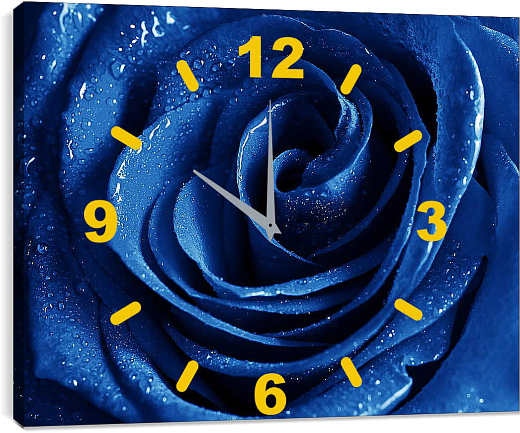 Часы картина - Капли на синей розе
