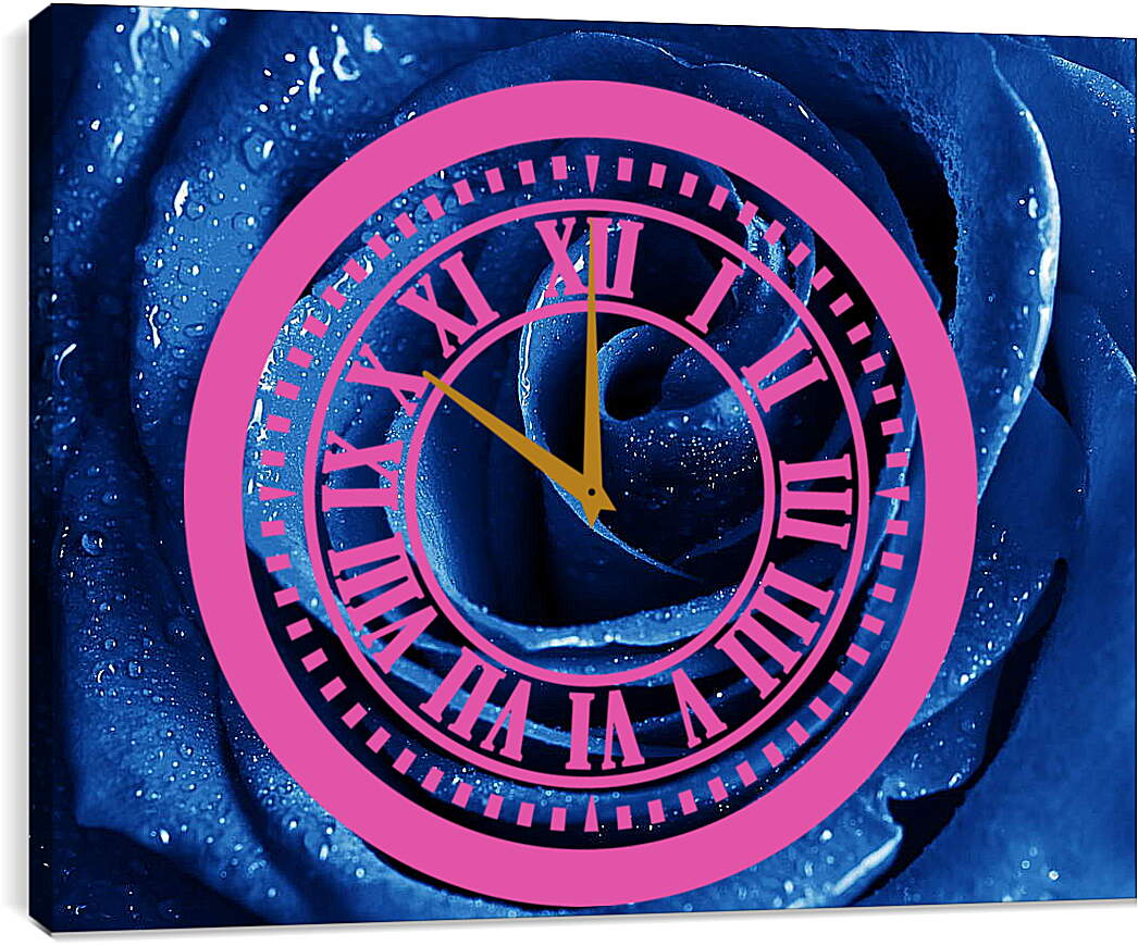 Часы картина - Капли на синей розе
