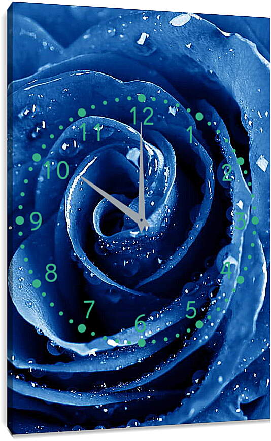 Часы картина - Синяя роза в каплях воды
