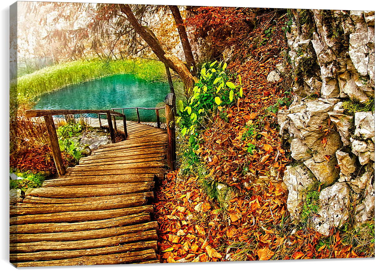 Постер и плакат - Осенний мост к реке
