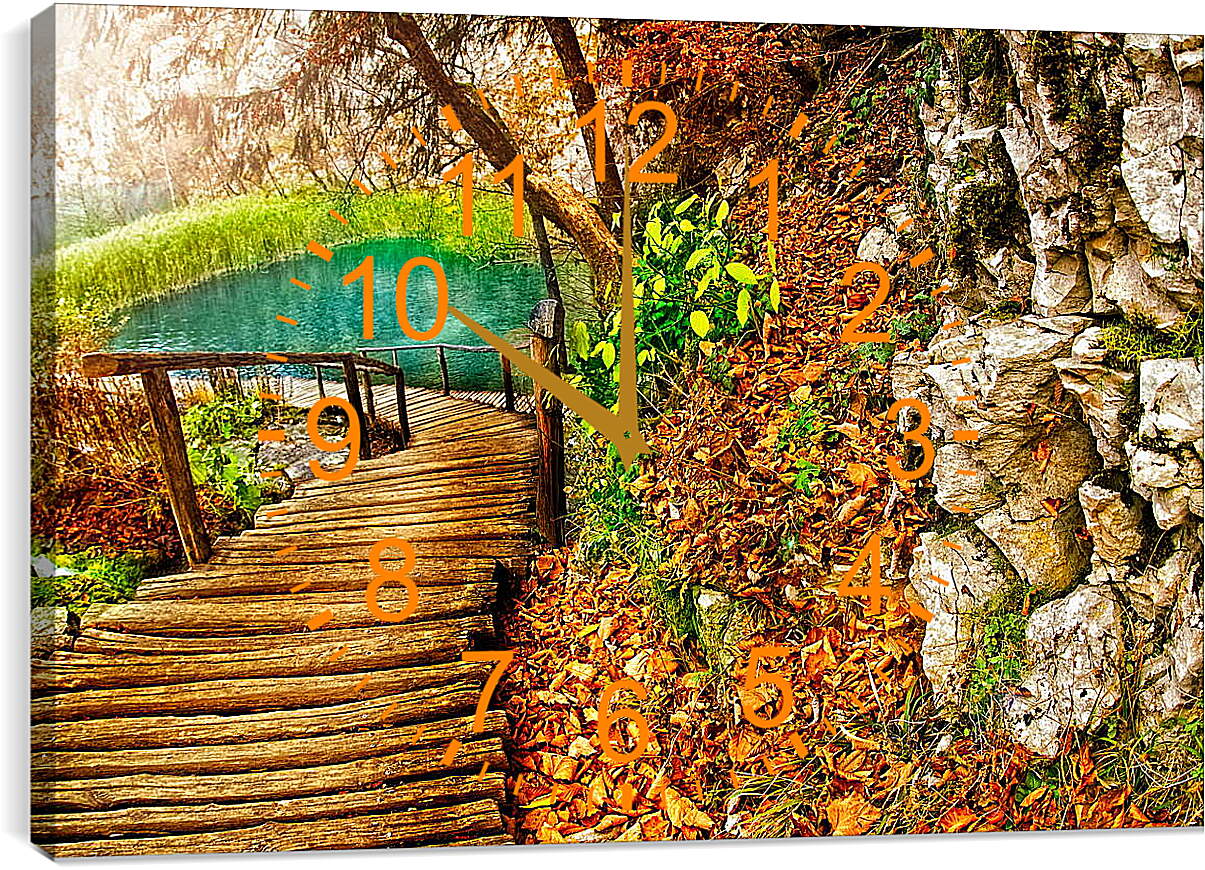 Часы картина - Осенний мост к реке
