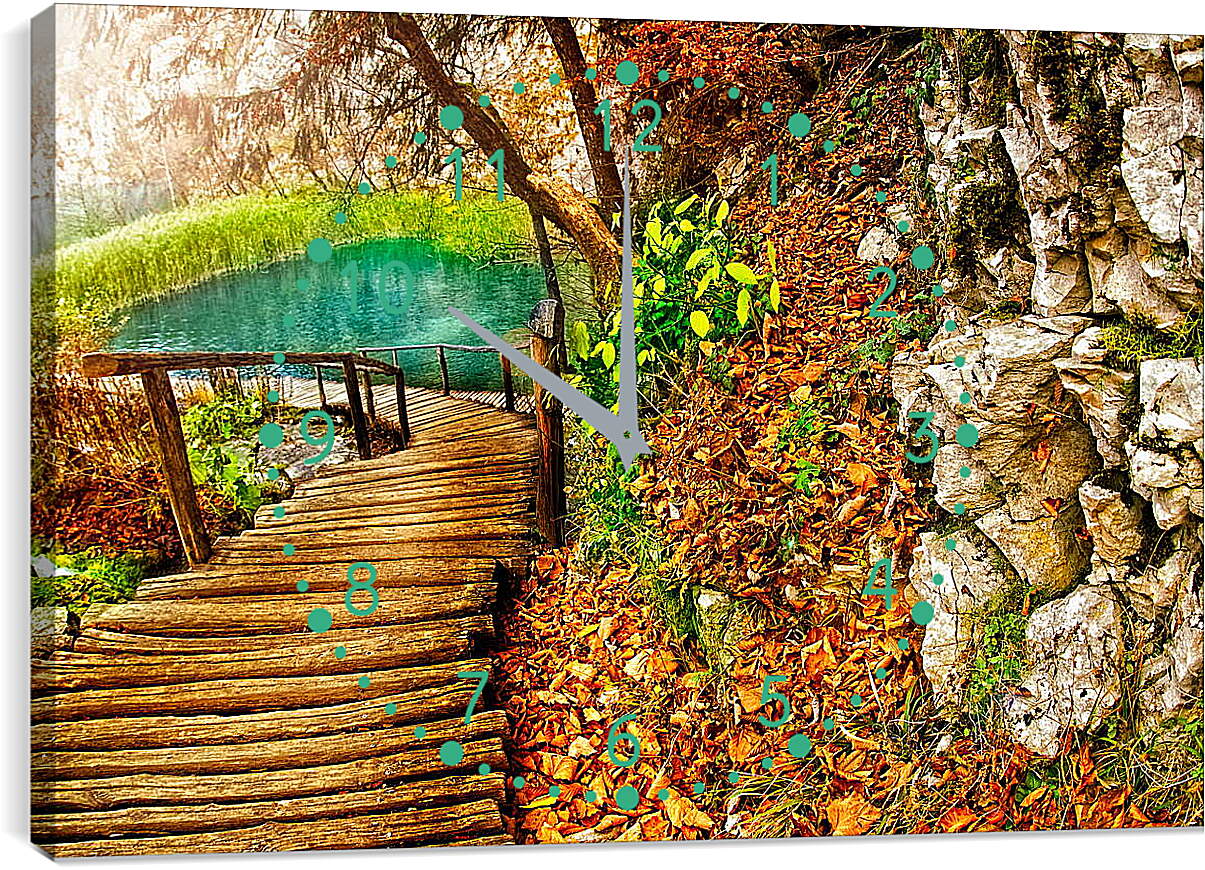 Часы картина - Осенний мост к реке
