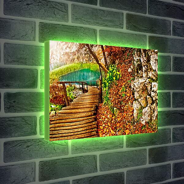 Лайтбокс световая панель - Осенний мост к реке
