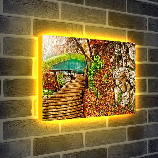 Лайтбокс световая панель - Осенний мост к реке
