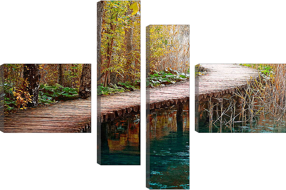 Модульная картина - Деревянная тропинка через реку
