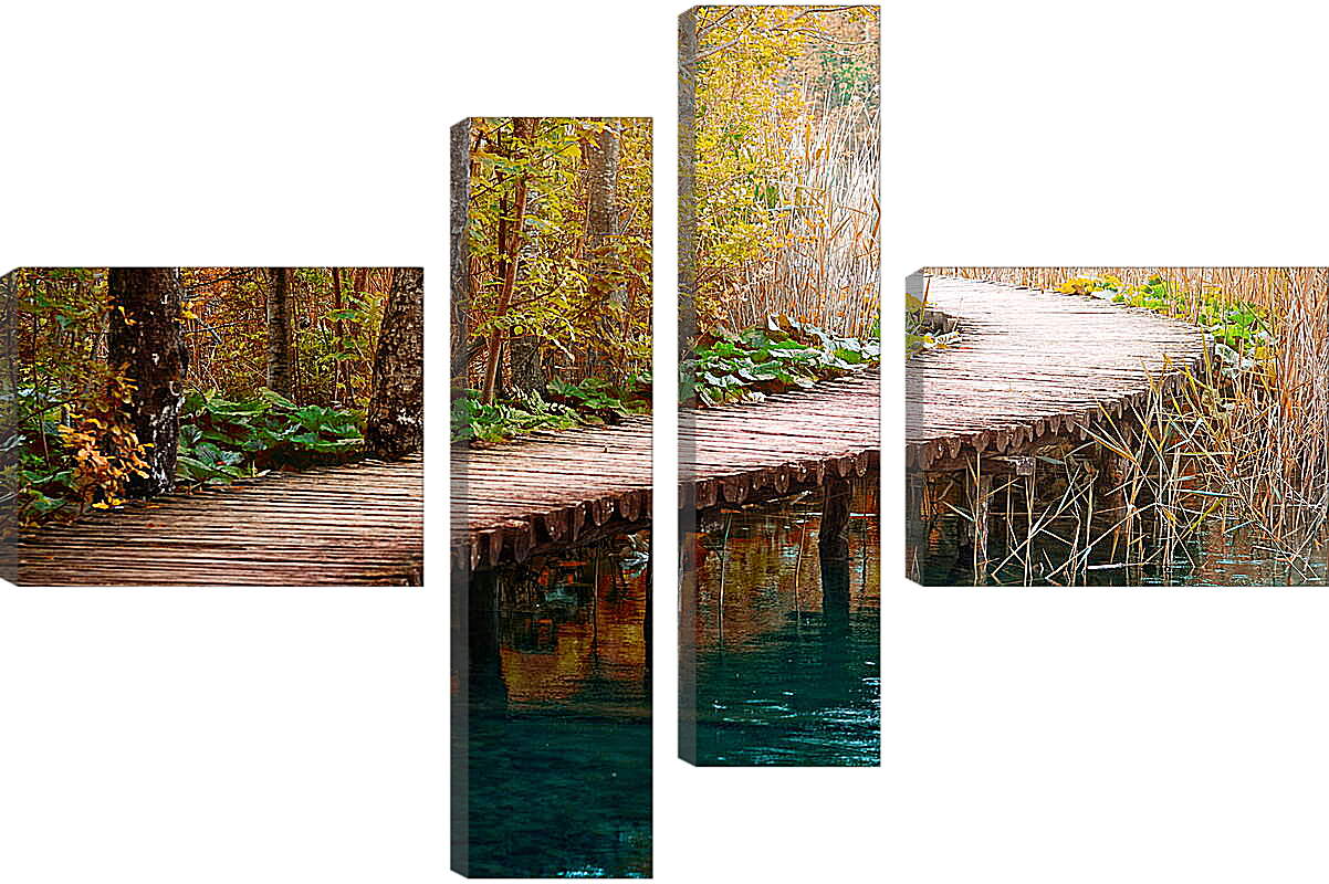 Модульная картина - Деревянная тропинка через реку
