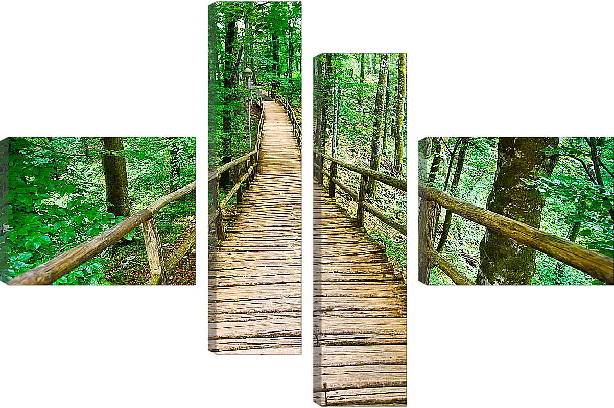 Модульная картина - Деревянный мост в лесу
