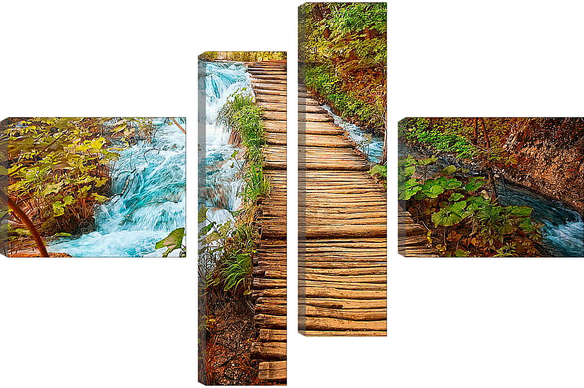 Модульная картина - Бурный ручей и мост
