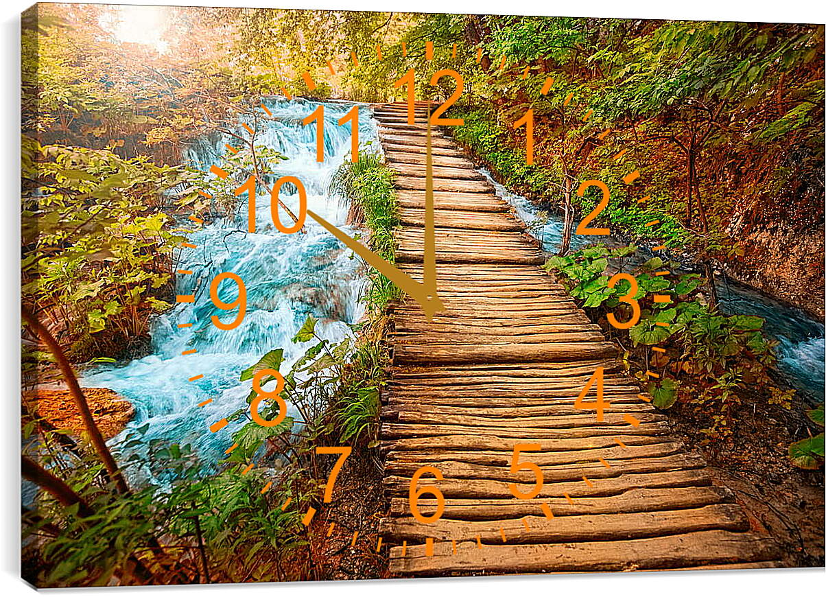 Часы картина - Бурный ручей и мост
