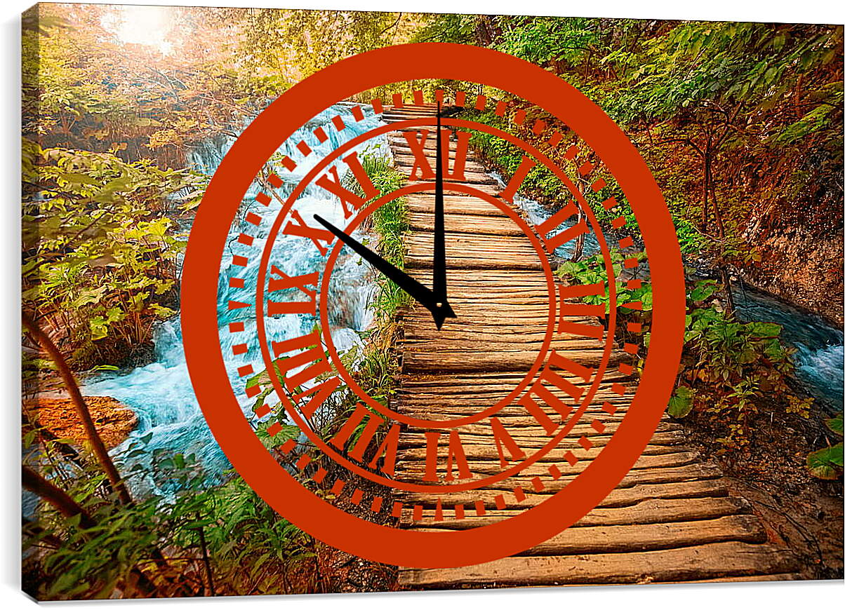 Часы картина - Бурный ручей и мост
