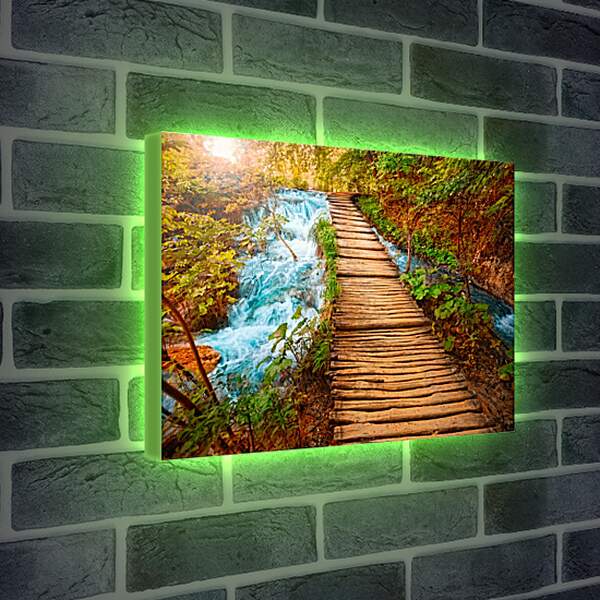 Лайтбокс световая панель - Бурный ручей и мост

