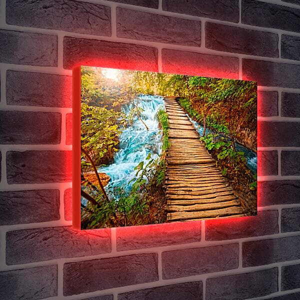 Лайтбокс световая панель - Бурный ручей и мост
