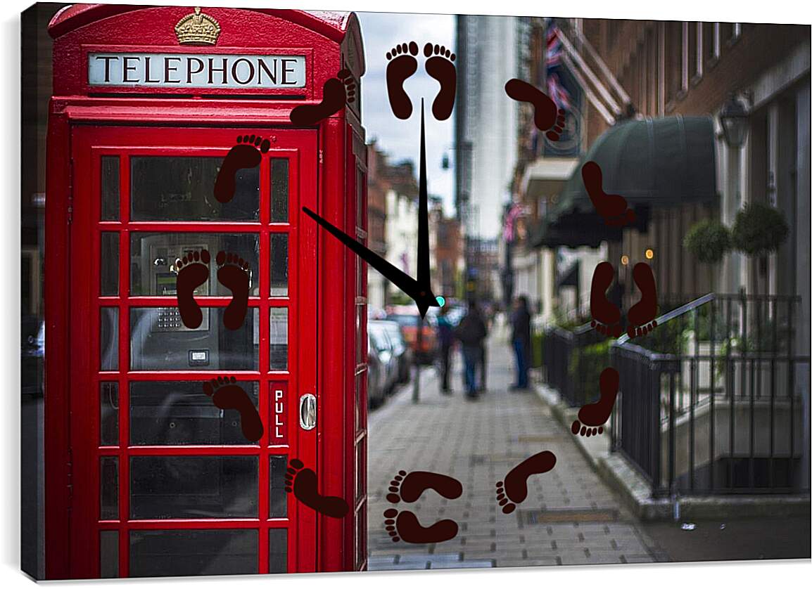 Часы картина - Красная телефонная будка. Лондон