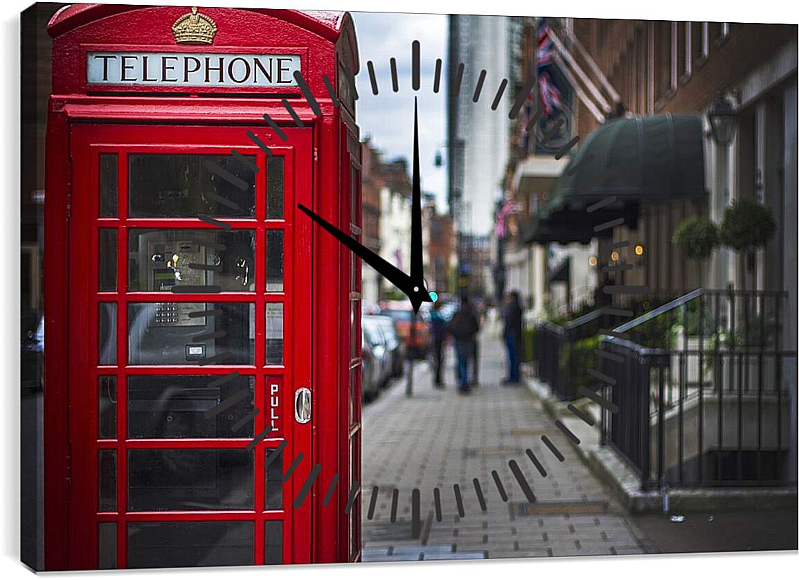 Часы картина - Красная телефонная будка. Лондон