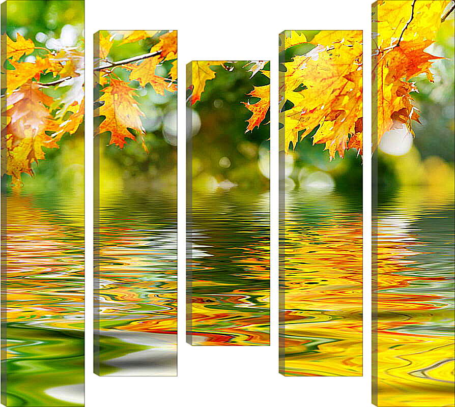 Модульная картина - Осенние листья отражаются в воде
