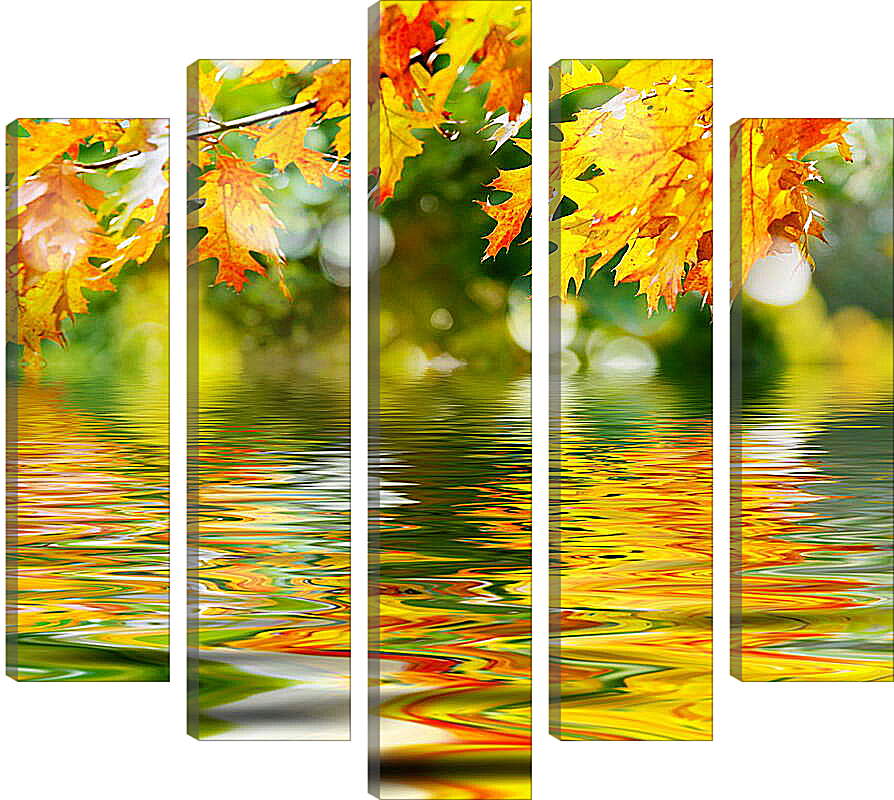 Модульная картина - Осенние листья отражаются в воде
