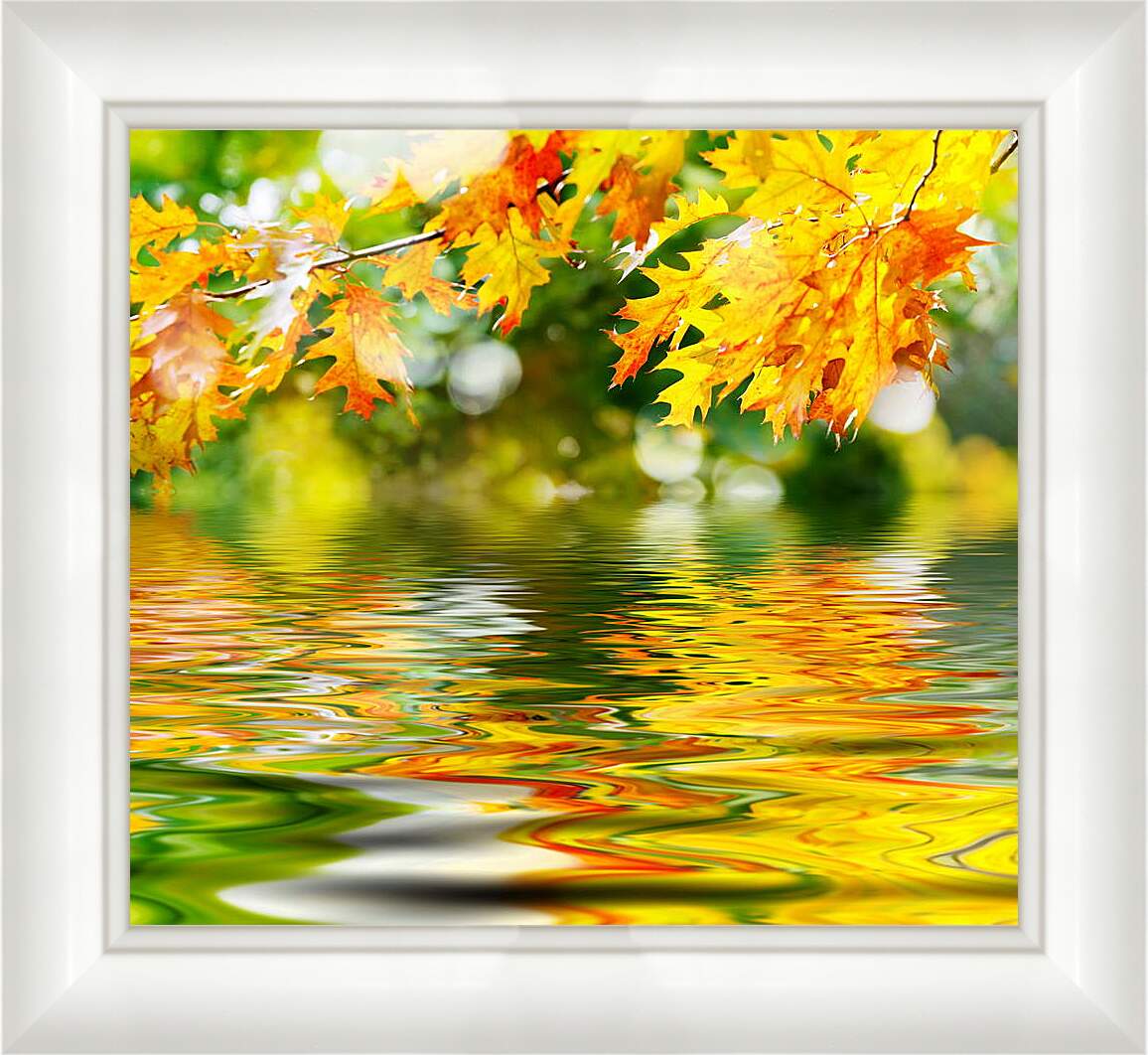 Картина в раме - Осенние листья отражаются в воде
