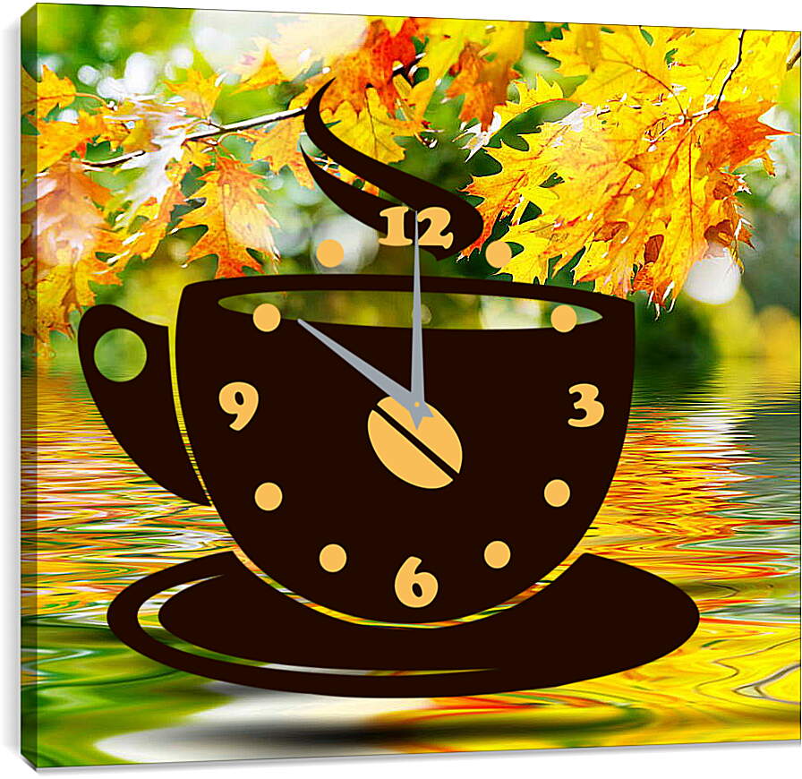Часы картина - Осенние листья отражаются в воде
