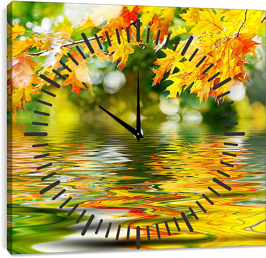 Часы картина - Осенние листья отражаются в воде
