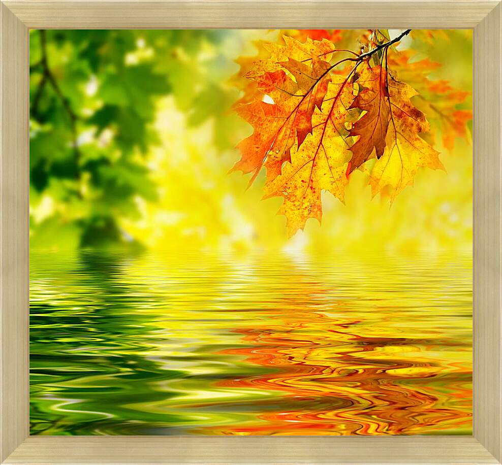 Картина в раме - Вода и осень
