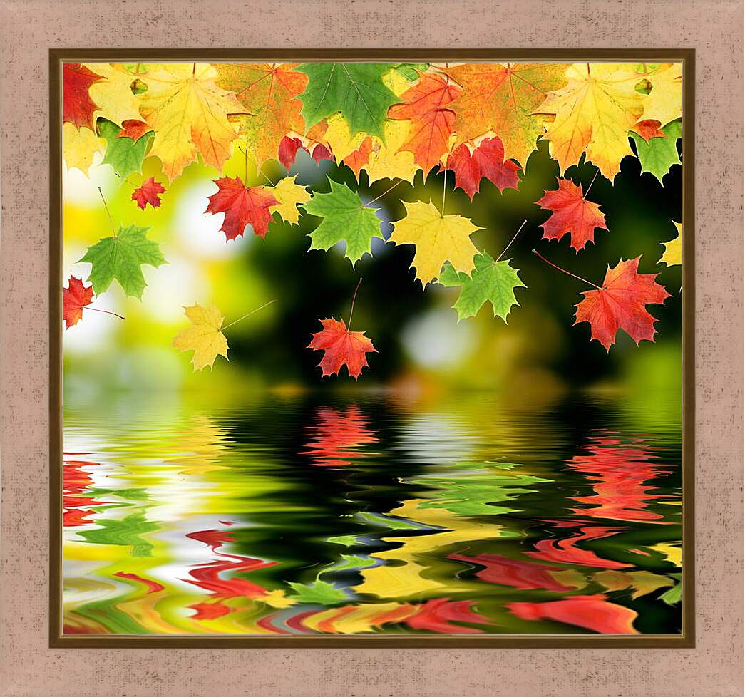 Картина в раме - Красочные осенние листья

