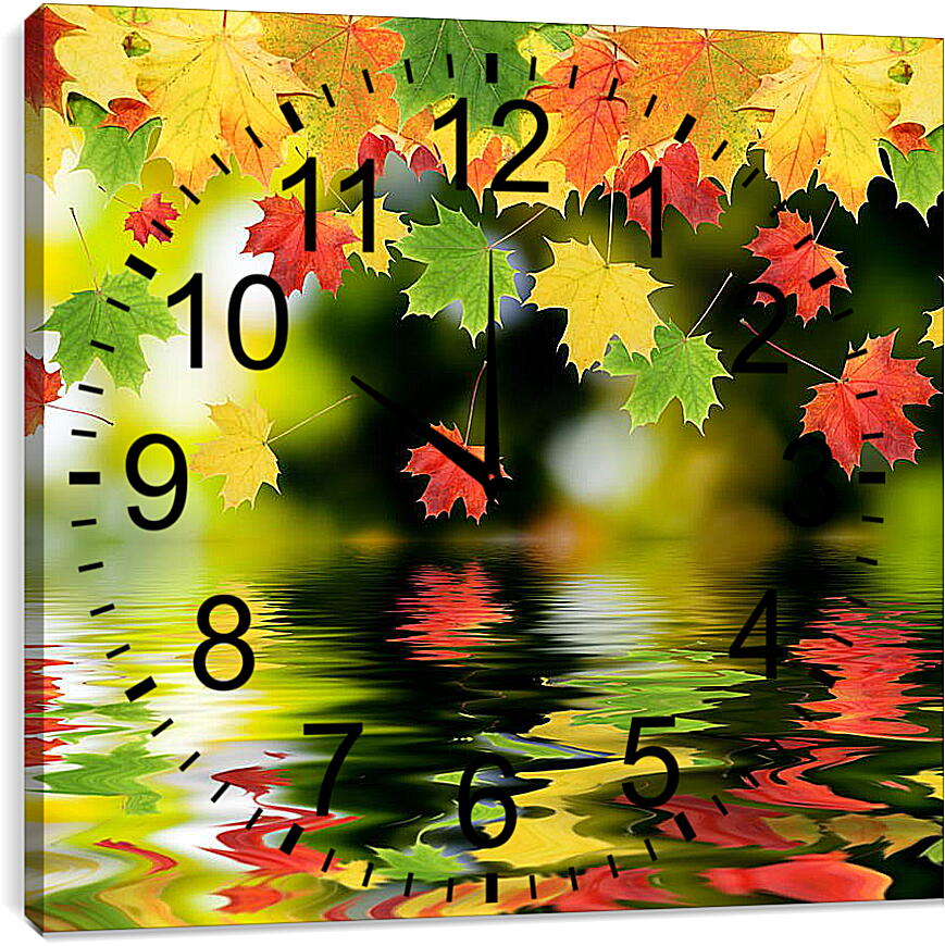 Часы картина - Красочные осенние листья
