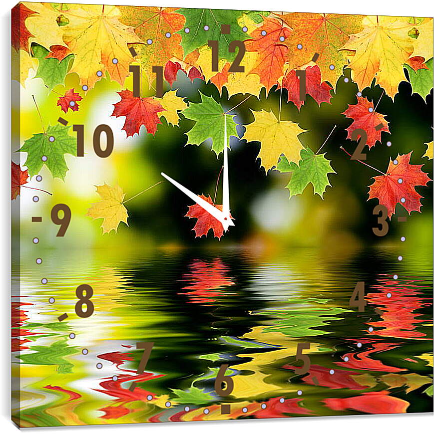 Часы картина - Красочные осенние листья
