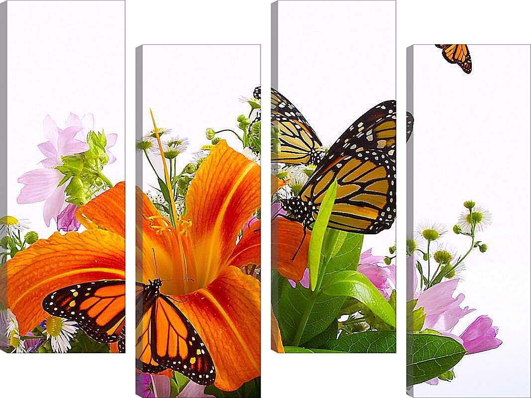 Модульная картина - Бабочки на цветке
