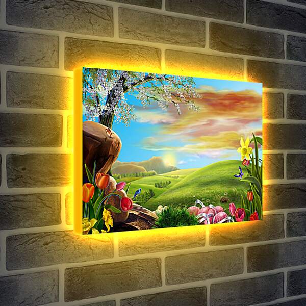 Лайтбокс световая панель - Иллюстрация поле цветов и небо
