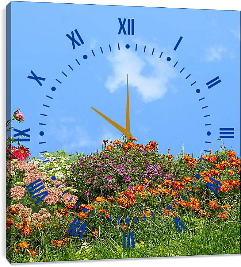 Часы картина - Разнообразие цветов на фоне неба
