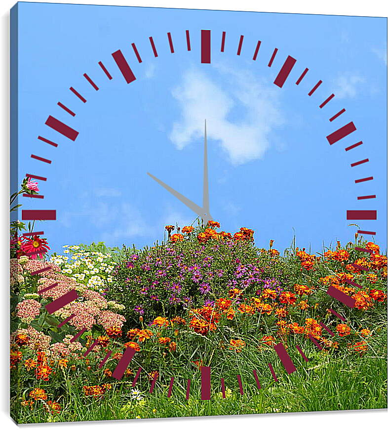 Часы картина - Разнообразие цветов на фоне неба
