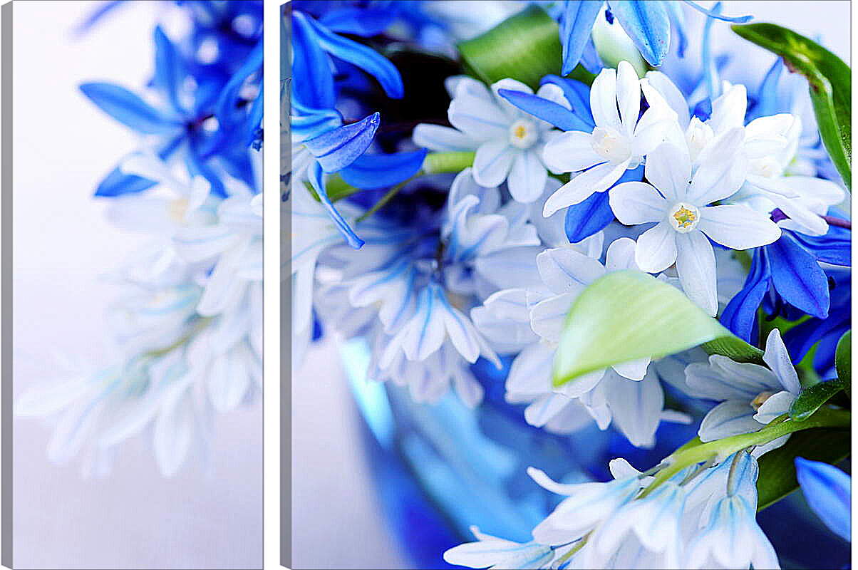 Модульная картина - Сине-белые цветы
