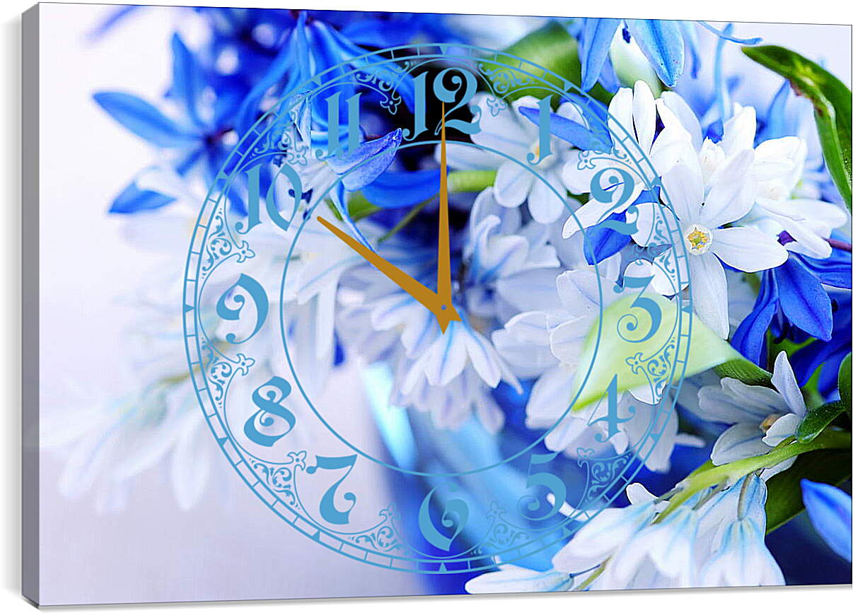 Часы картина - Сине-белые цветы
